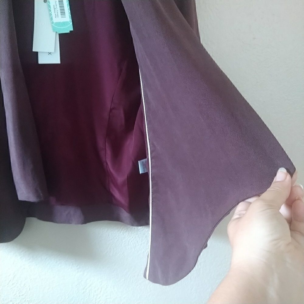 Noe Heights Purple Blazer, NWT Draping Front Burgundy Jacket, Size Small - Picture 2 of 8